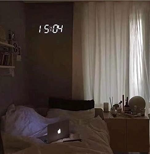 ساعة حائط رقمية باضاءة LED ثلاثية الابعاد باضاءة بيضاء مع سطوع تلقائي قابل للتعديل، عرض درجة حرارة 12/24 ساعة، ساعة منبه بضوء ليلي كهربائي لديكور المنزل العصري